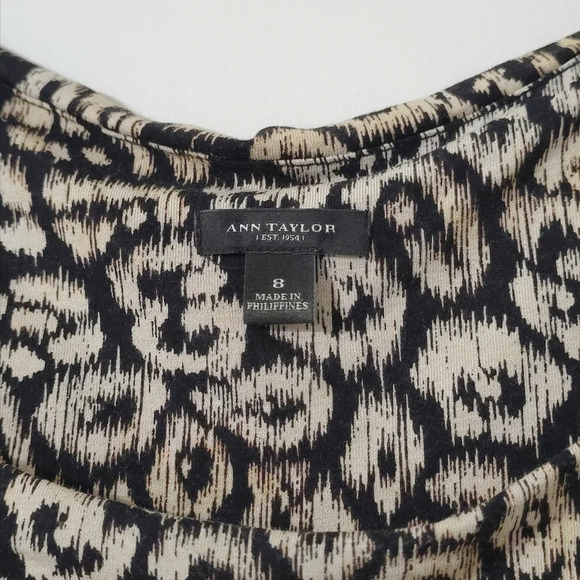 ANN TAYLOR Sleeveless Square Neck Leopard Fitted Knee Length Dress, Ruched Sides - Picture 7 of 15